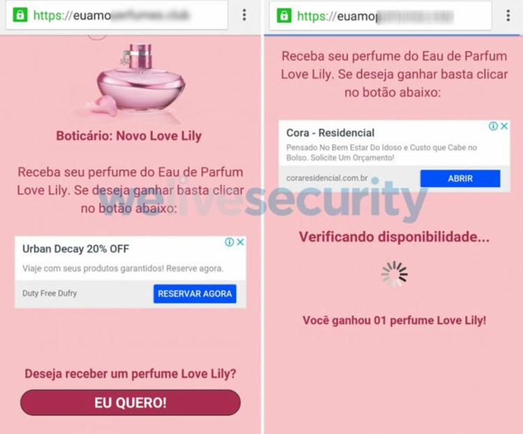 Link malicioso conduz a site falso