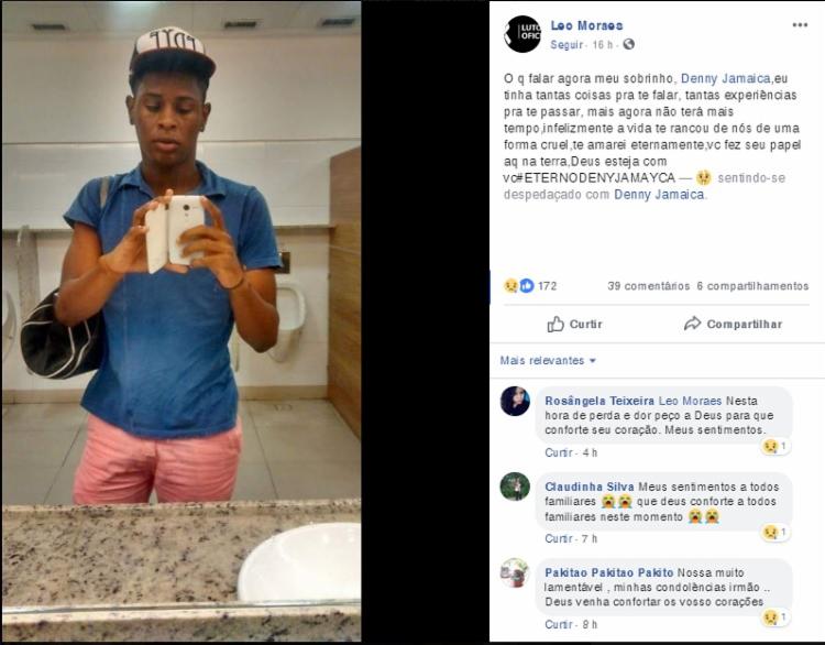 O tio da vítima lamentou a morte do sobrinho nas redes sociais.