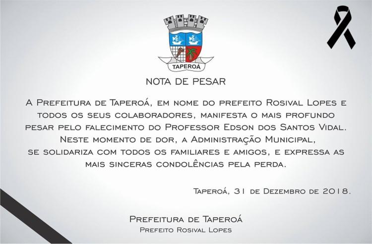 A Prefeitura de Taperoá emitiu nota na última segunda-feira,31, suspendendo atividades festivas de réveillon.