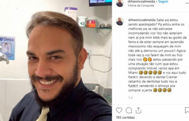 Estudante não podia exercer a profissão, mas publicava diversas fotos atuando como dentista - Foto: Reprodução | Instagram