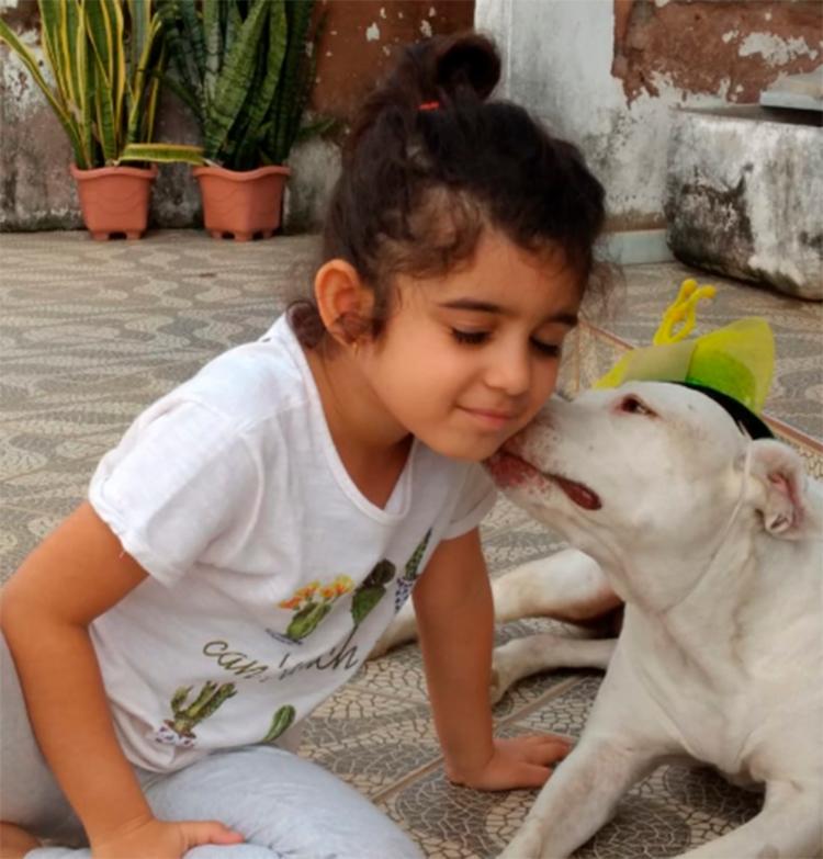 Adotada pela secretÃ¡ria MaÃ­ra, a Pit Bull Branca adora humanos e se dÃ¡ bem com a sobrinha de cinco anos de seu irmÃ£o