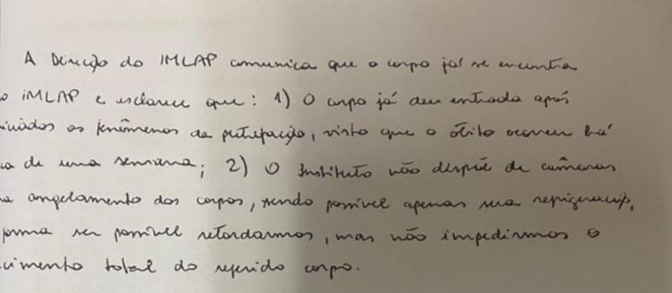 Ofício aponta falta de equipamento de congelamento | Foto: Reprodução | G1