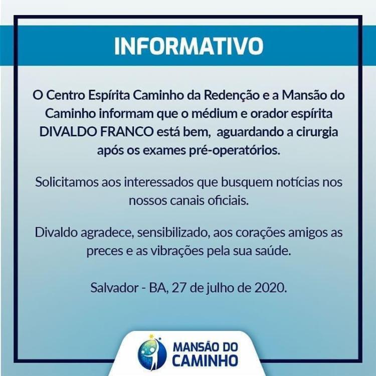 A Mansão do Caminho tem atualizado sobre o estado de saúde do médium | Foto: Reprodução